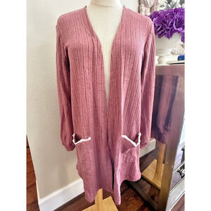 Blu Pepper Size Medium Cozy Life Ribbed Knit Lounge Cardigan In Rose Pink NWT